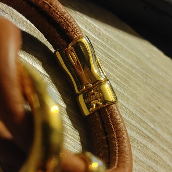 Bracelet Bellezza Italy Knot Brown Leather Gold Tone Magnetic Closure Stamped - Picture 11 of 11